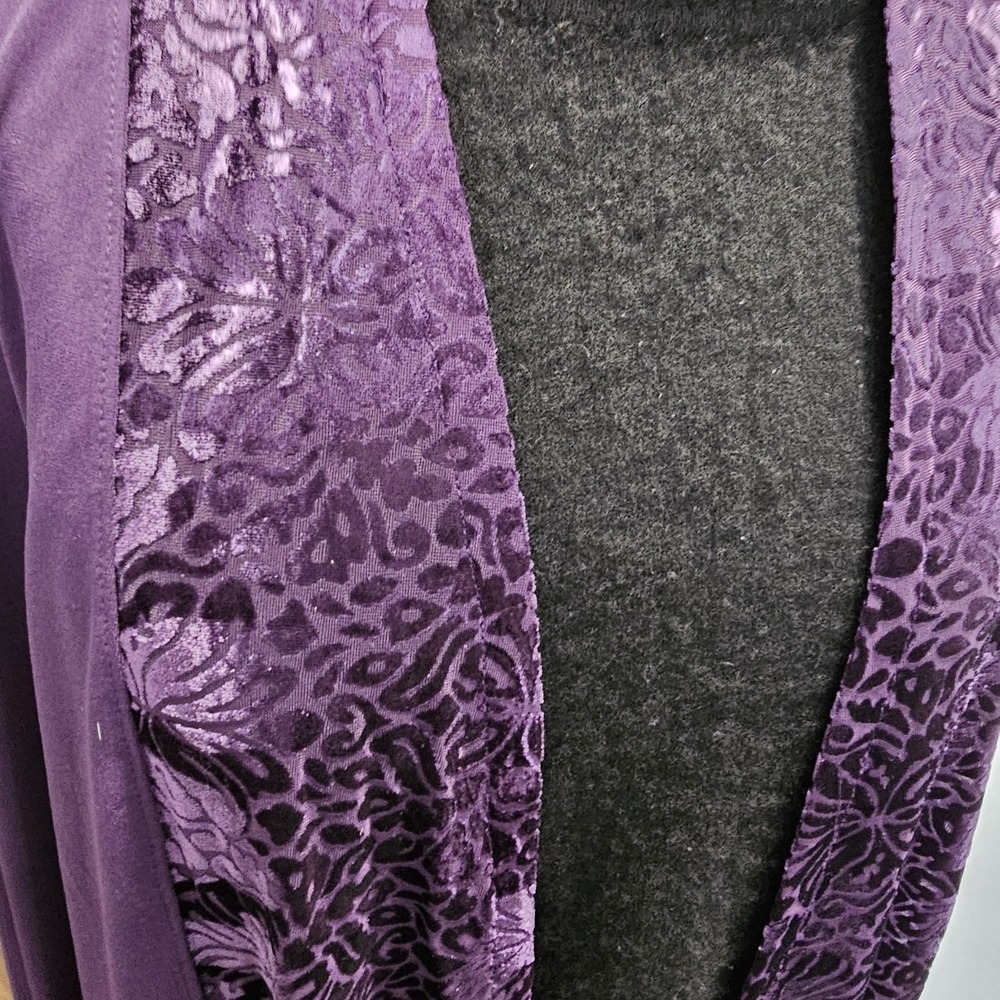 Christopher & Banks Purple Open Front Cardigan L NWT Burnout Velvet Trim Long Sl - Picture 4 of 14